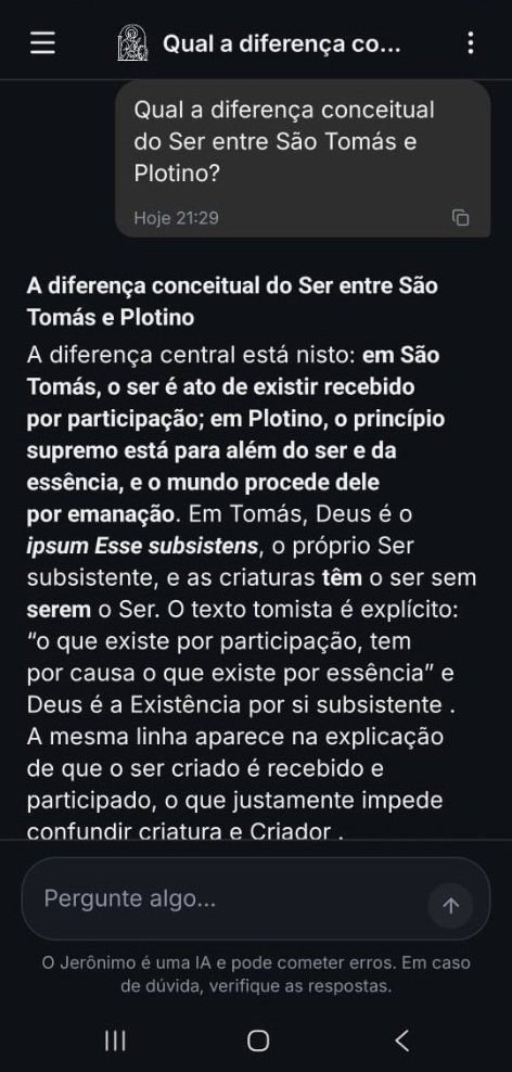 Chat do Jerônimo respondendo sobre a diferença conceitual do Ser entre São Tomás e Plotino