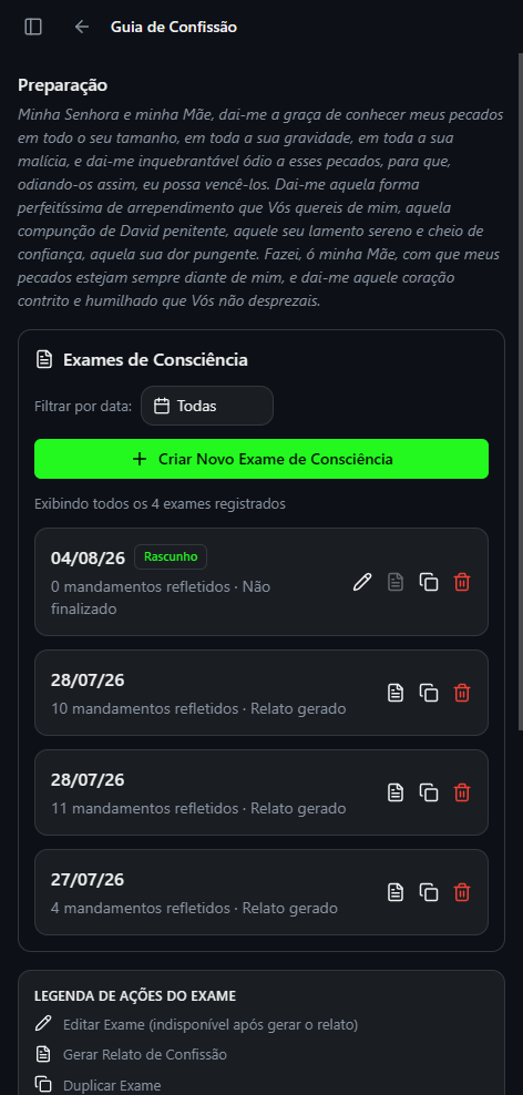 Lista de exames de consciência no Guia de Confissão