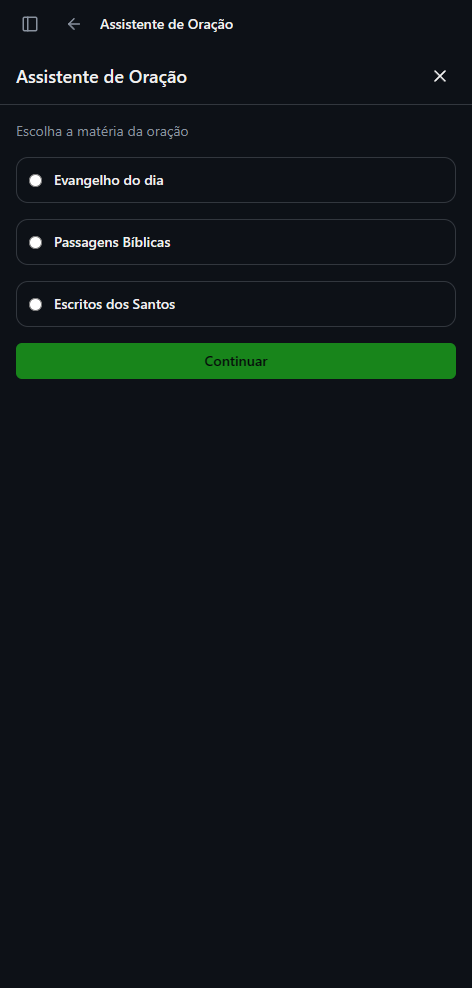 Escolha da matéria da oração no Assistente de Oração