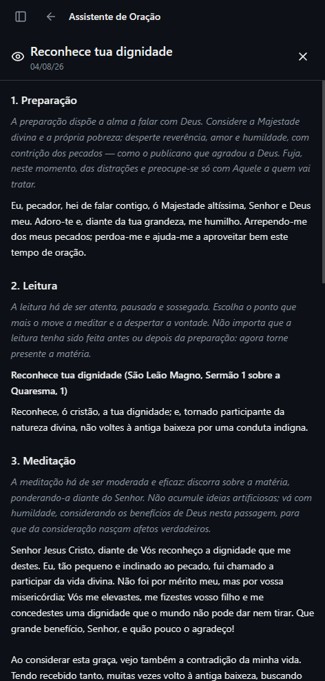 Sessão de oração Reconhece tua dignidade com preparação e leitura